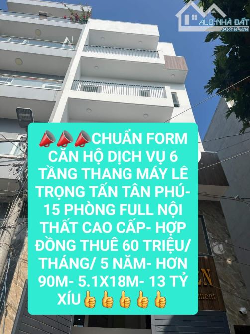 CHDV MỚI KENG LÊ TRỌNG TẤN- XE TẢI NÉ- HƠN 90M- 6 TẦNG THABG MÁY-THU 6OTR-15 PHÒNG- 11.9T - 2