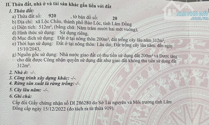 Chủ gởi bán lô đất cực đẹp tại đường Lê Thị Riêng,Lộc  Châu, Bảo Lộc. 512m² - 3ti750 - 4