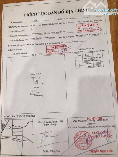 65.6m2 đất mặt tiềng đường 81 Tx. Phú Mỹ giá 3.5 tỷ - 2