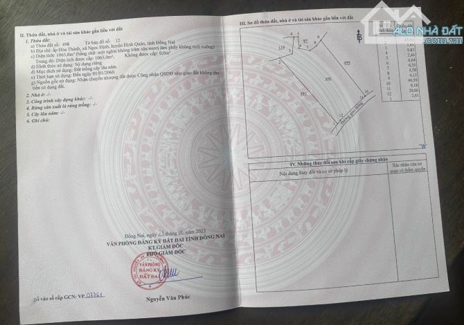 ĐẤT VƯỜN GẦN SÔNG ĐỒNG NAI 1065M2(23MX49M) MẶT TIỀN BÊ TÔNG KHU DÂN CƯ CHỈ 695TR