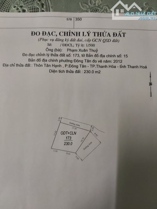 Cần bán lô đất biệt thự đầu ve Phường Đông Tân, Thành phố Thanh Hóa 230m2 giá chỉ 2.58 tỷ - 2