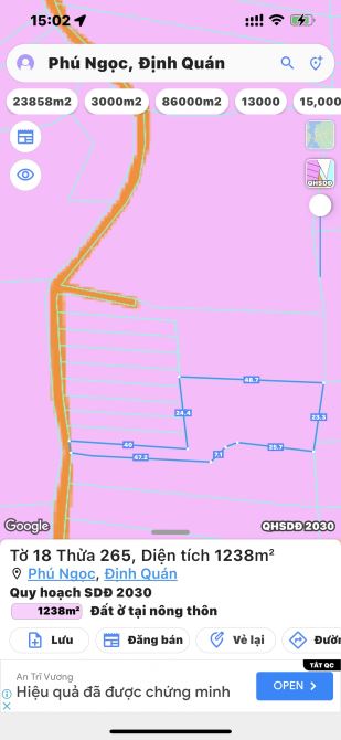 BÁN ĐẤT 1 SẸC QUỐC LỘ 20 1237,9M2 CÓ 150M2 THỔ CƯ KHU DÂN CƯ ĐÔNG ĐÚC CHỈ 950TR - 1