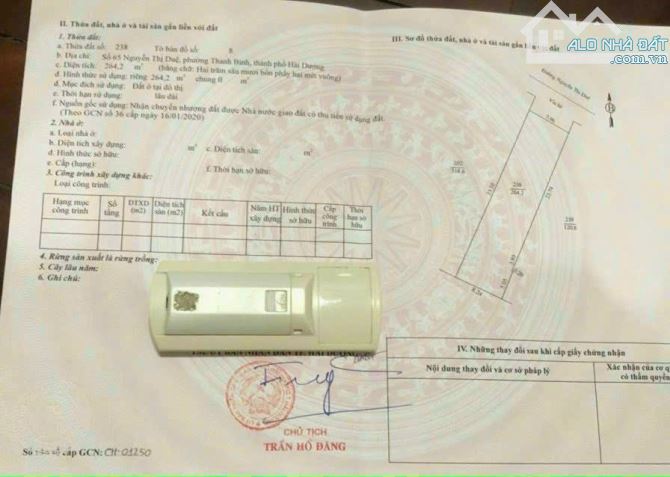 Bán đất mặt phố Nguyễn thị duệ tphd.dt 264,2m mặt tiền 7,96m hậu 8,24m.hướng đông Bắc. - 1
