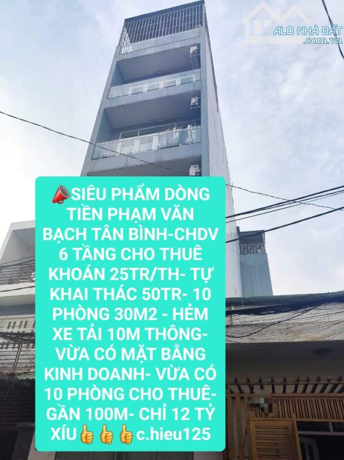 SIÊU PHẨM DÒNG TIỀN- 1 MẶT BẰNG KD ĐƯỜNG 10M- 10 PHÒNG-50TR-GẦN 100M-6 TẦNG-TÂN BÌNH