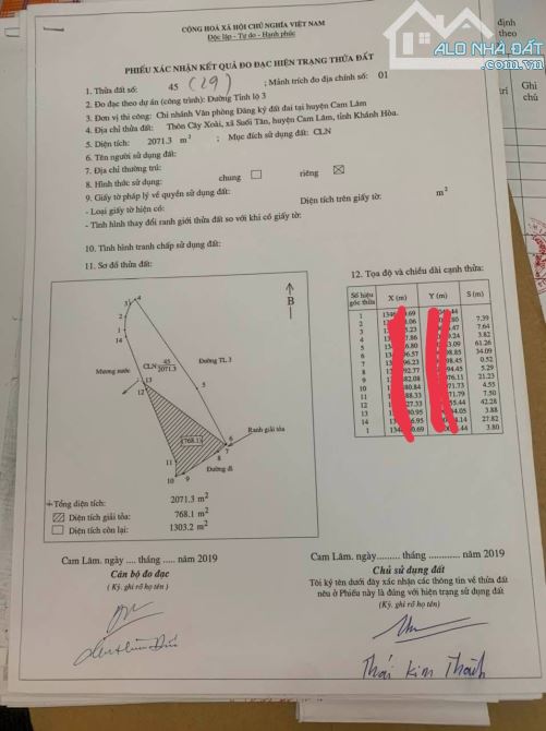 Bán đất mặt tiền tỉnh lộ 3 khánh hoà