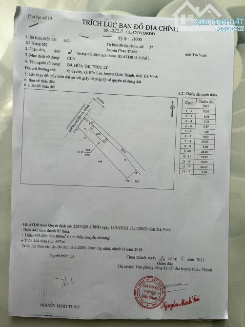 Cần bán đất mặt tiền đường nhựa hương lộ 14 thuộc xã Hưng Mỹ huyện Châu Thành TP Trà Vinh