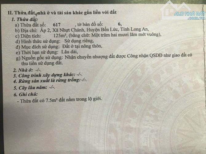 C chủ cần bán lô đất thổ cư ấp 2 Nhựt Chánh Bến Lức 5x25 125m2 thổ giá 1 tỷ 050tr Sát QL1A - 3