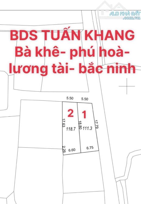 Bán lô đất 118m2, MT 5.5m tại Bà Khê, Phú Hòa, Lương Tài, Bắc Ninh - 1