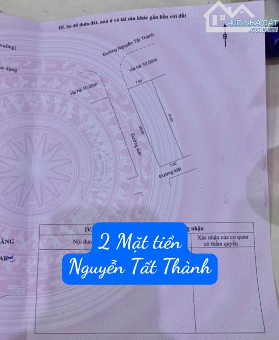 3 mặt tiền Nguyễn Tất Thành , quận Thanh Khê  - diện tích 187m2 ngang 7m5 - Hướng tây bắc