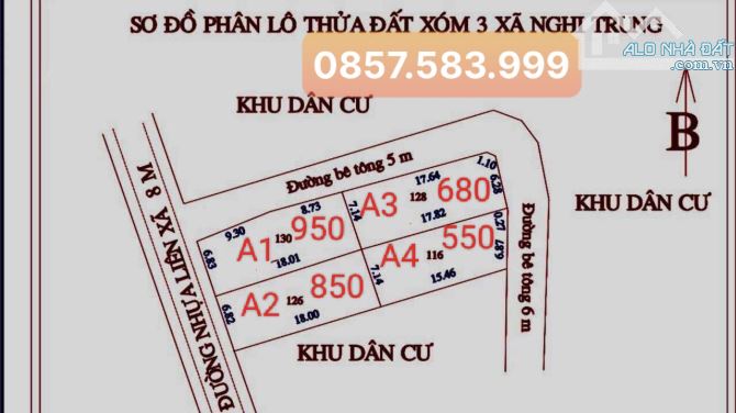 Bán lô đất 500m2 xóm 3 Nghi Trung, Nghi Lộc, NA. Quý khách mua lẻ từng lô nhỏ cũng bán.