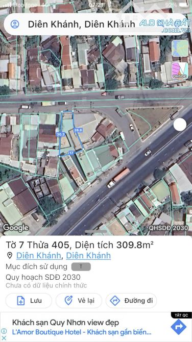 Đất mặt tiền đường Đồng Khởi thị trấn Diên Khánh 310m2 nở hậu có thổ cư gần đường QL1A - 5