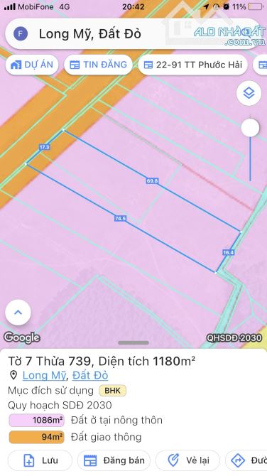 1180m2 đất phủ hồng Long Mỹ, có 200tc, 17m mt nhựa, cách biển 3km, QH đô thị biển, 5tr5/m2 - 1