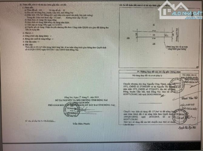 BÁN MẶT TIỀN 765 XÃ SÔNG RAY CẨM MỸ ĐỒNG NAI, DT 200M2 NGANG 5M, NỞ HẬU CÓ 127M2 THỔ CƯ