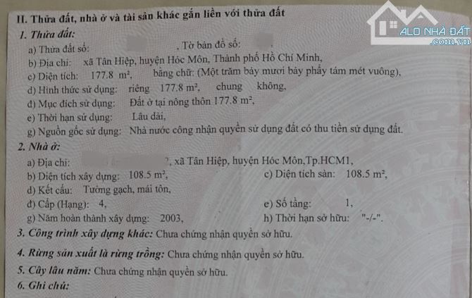 HÓC MÔN, BÁN NHÀ MẶT TIỀN TÂN HIỆP 31, KV 6x30m 178m2, CHỈ 5.5 TỶ - 4