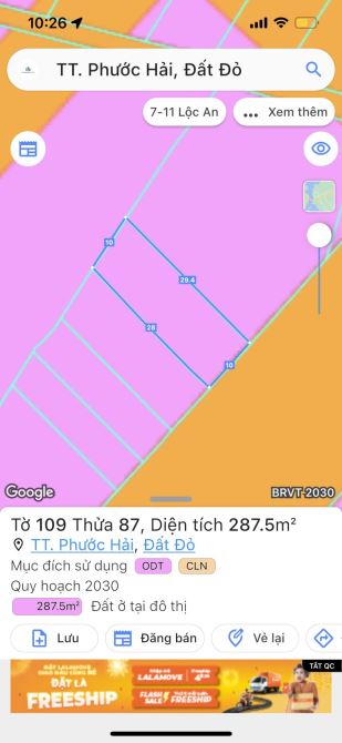 MẶT TIỀN NGUYỄN VĂN LINH – TT PHƯỚC HẢI – ĐƯỜNG LỚN KINH DOANH BUÔN BÁN Dt 287,5m2 - 2