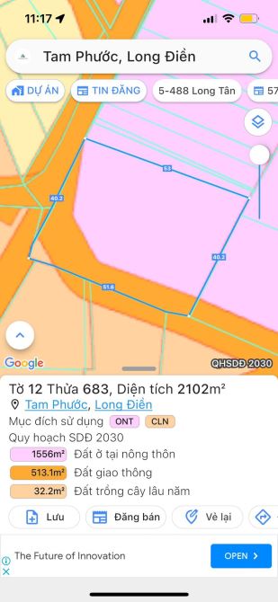 Tam phước - Long Điền - BRVT ☘️Lô góc 2100m2- 40Mx53M -  5tỷ 500