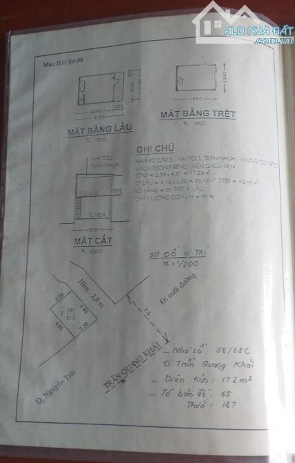 Bán nhà 1 trệt 1 lầu đường trần quang khải giá 3 tỷ 800 triệu