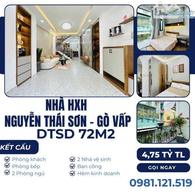 Bán Nhà Mặt Tiền HXH 2 tầng Nguyễn Thái Sơn, P.4, Gò Vấp giá 4 tỷ 75 TL, shr, 2pn