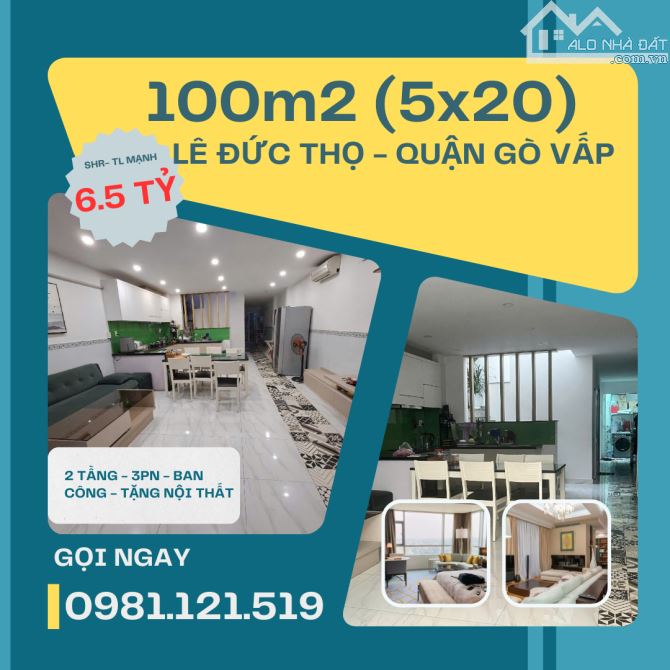 Bán Nhà 100M2(5X20) Hẻm  796 Lê Đức Thọ Phường 15, Quận Gò Vấp - Nhà Mới, Vào Ở Ngay gi6TL