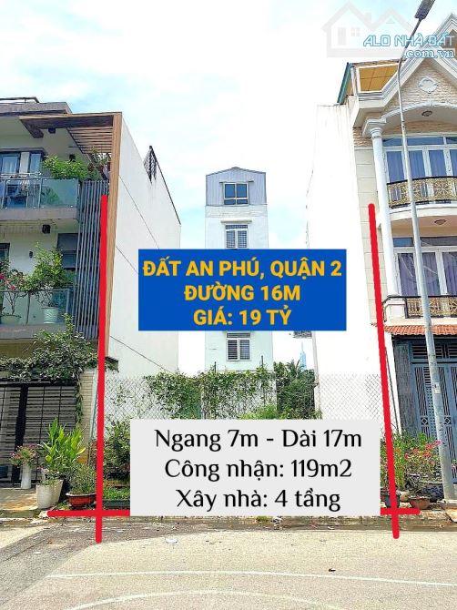 BÁN ĐẤT MẶT TIỀN ĐƯỜNG 16M, AN PHÚ, QUẬN 2 - 19 TỶ - NGANG 7M - DÀI 17M