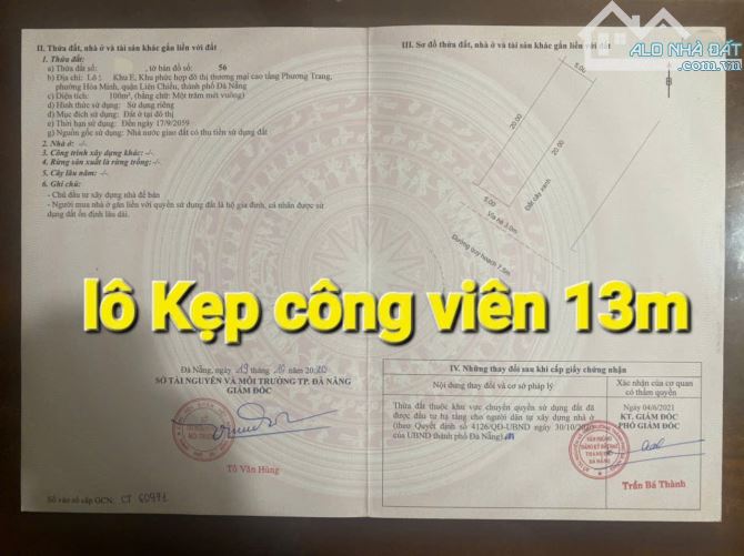 Bán lô đất Kẹp công viên - Khu E Kim Long - Liên chiểu - đà nẵng