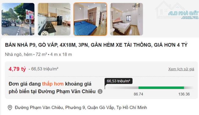 BÁN NHÀ P9, GÒ VẤP, 4X18M, 3PN, GẦN HẺM XE TẢI THÔNG, GIÁ HƠN 4 TỶ