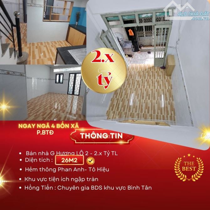 Bán Nhà Hương Lộ 2-Ngã tư Bốn Xã- -Hoàn công-DTSD 60m2-3 Tầng-3pn-2wc-Giá 2.x Tỷ TL