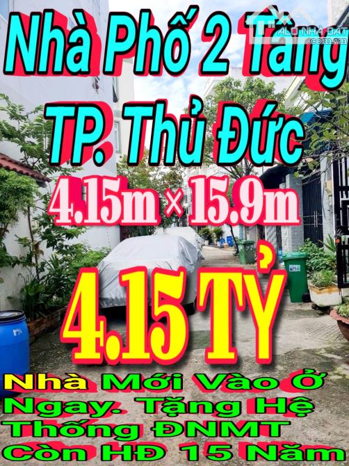 NHÀ PHỐ THỦ ĐỨC - Xe Hơi Vào Nhà Ngủ - 65m² - 2 Tầng - Chỉ 4.15 TỶ - Tặng HT Điện NLMT.