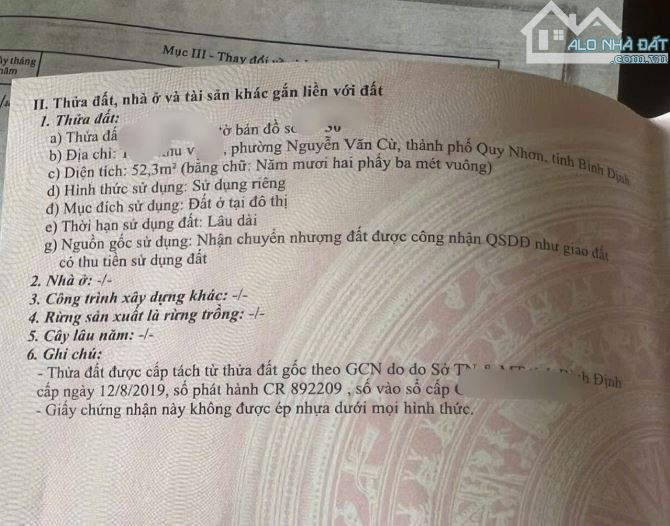 Bán nhà trọ mặt tiền P. Nguyễn Văn Cừ, Quy Nhơn, 52m2, cấp 4, cách biển 500m, giá 3 tỷ 690 - 1