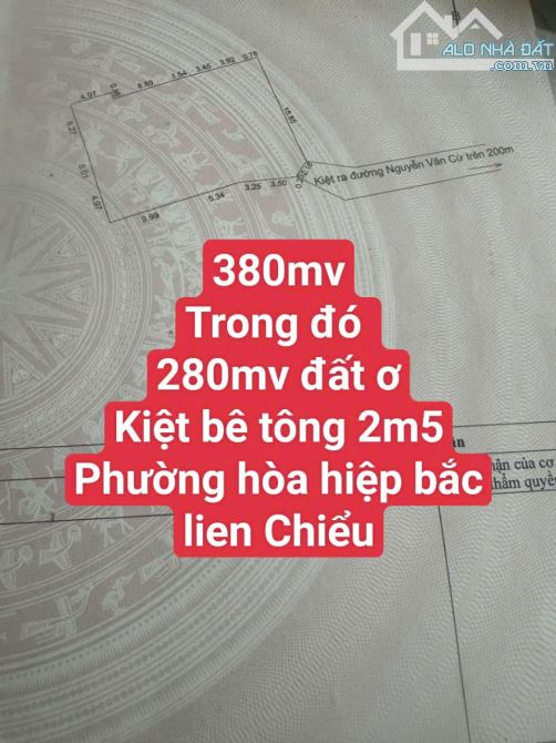 Cần bán lô 380m2 kiệt Nguyễn Văn Cừ khu cảng liên chiểu giá 3,35 tỷ - 1