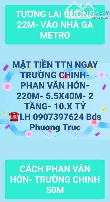 220M- 5.5X40M- Ô TÔ NÉ THÔNG NGAY PHAN VĂN HỚN- TRƯỜNG CHINH- 10.X TỶ - 4