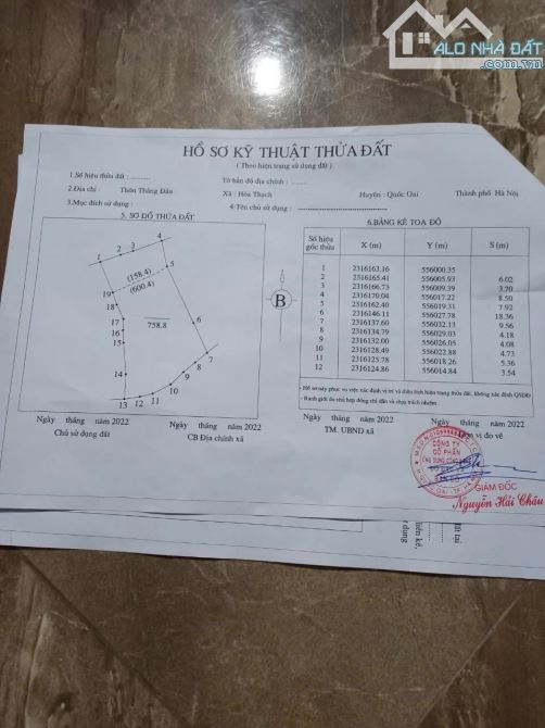 Bán đất Thắng Đầu Hoà Thạch. Đất ở và đất cây lâu năm là:  1.133m2 - 3