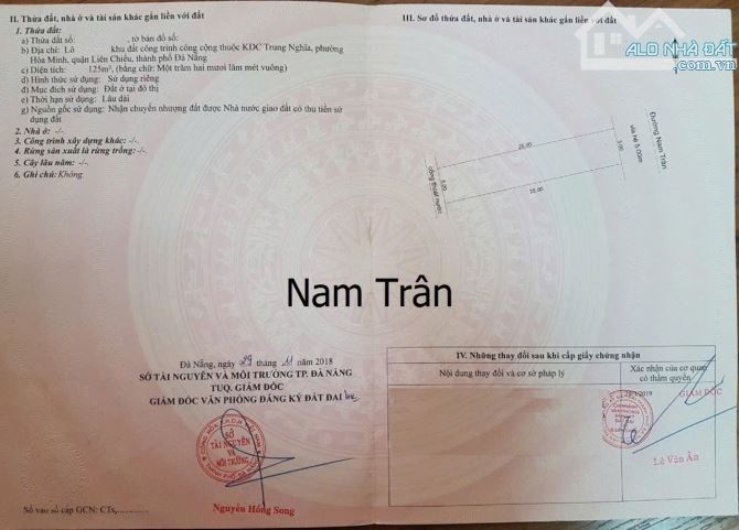 Bán đất MT Nam Trân đối diện Bến xe trung tâm TP Đà Nẵng