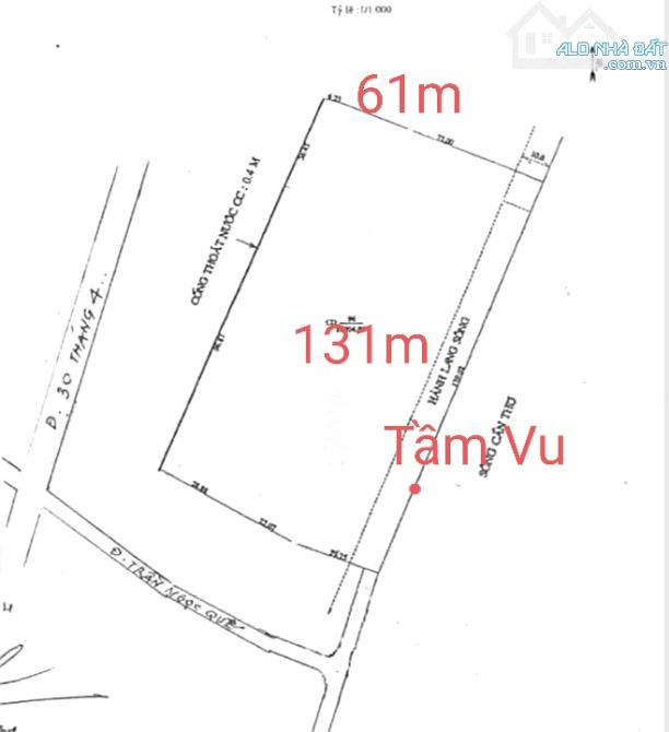 Đất mặt tiền đường Tầm Vu, gần khách sạn Sheraton, DT: 131,2m x 66,91m = 10.904,8m2