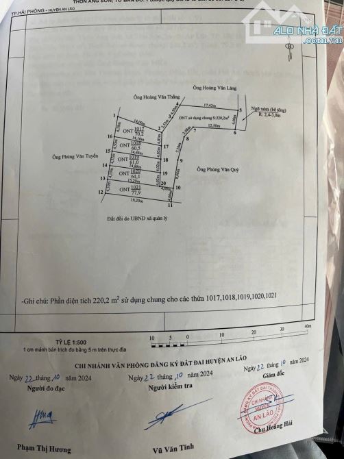 Bán lô đất rẻ tại Áng Sơn -Thái Sơn - An Lão giá 3xx Diện tích 60m2 Ngõ ô tô 4 chỗ chẳng c