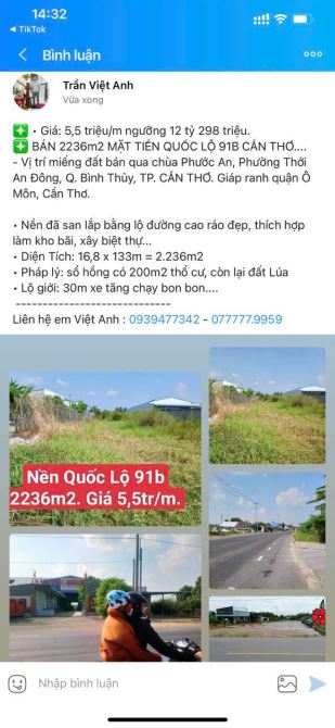 bán đất mặt tiền quốc lộ 91b nguyễn văn linh, dtsd 2236m2, giá rẻ - 1