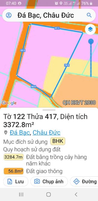 Cần Bán 3372m đất Sào tại Xã Đá Bạc, Huyện Châu Đức giá 15 tỷ nay hạ giá còn 9,6 tỷ - 1