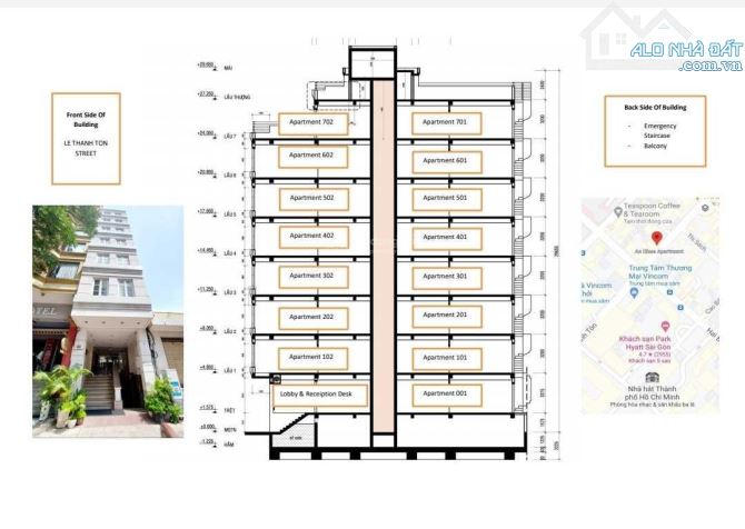 BÁN TÒA KHÁCH SẠN- CHDV MT 42 LÊ THÁNH TÔN, BẾN NGHÉ, Q1- DT 4,5X21M- HẦM 9 TẦNG - 2