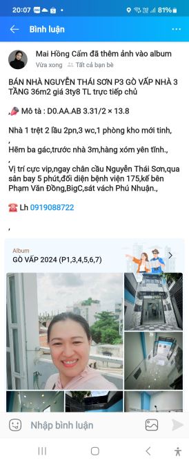 BÁN NHÀ NGUYỄN THÁI SƠN P3 GÒ VẤP NHÀ 3 TẦNG 36m2 giá 3ty8 TL trực tiếp chủ   ,📣 Mô tà : - 3