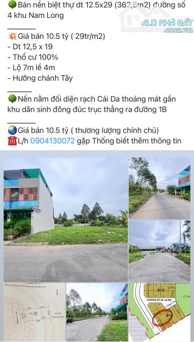 Bán nền biệt thự 362m2 Nam Long 2 đối diện rạch Cái Da giá 29tr/m2 - 6