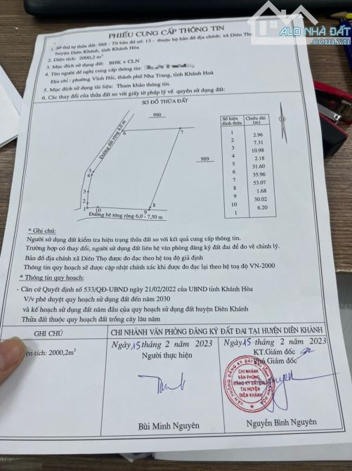 Bán nhanh lô đất đẹp 2000m², Diên thọ Diên Khánh, lô góc, giá 2ty8, gần quốc lộ và cao tốc - 5