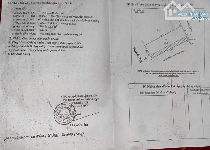 Bán đất mặt đường kinh doanh Nguyễn Trãi phường Hà Huy Tập, tp Vinh