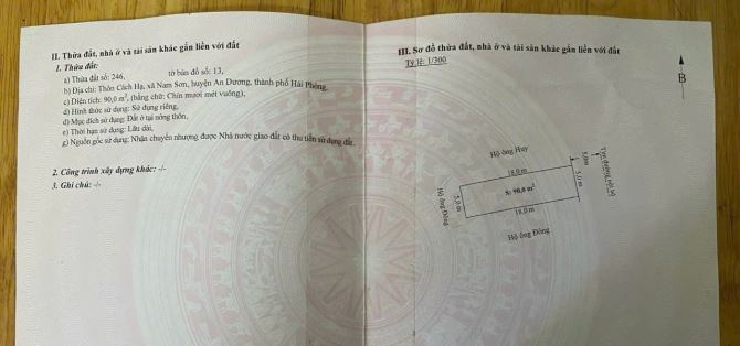 —-Giá nào cũng bán !!!! Lô đất Cách Hạ, Nam Sơn, An Dương. Diện tích: 90m2. Ngang: 5m - 2