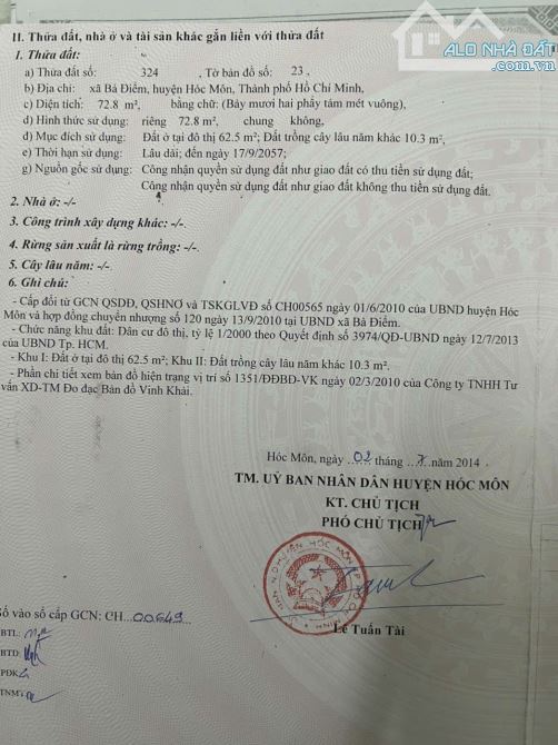 Đất Hóc Môn, lô đất hẻm 2 sẹc ngắn đường Hậu Lân, dt 72.8m, có 62.5m thổ cư, xã Bà Điểm. - 2