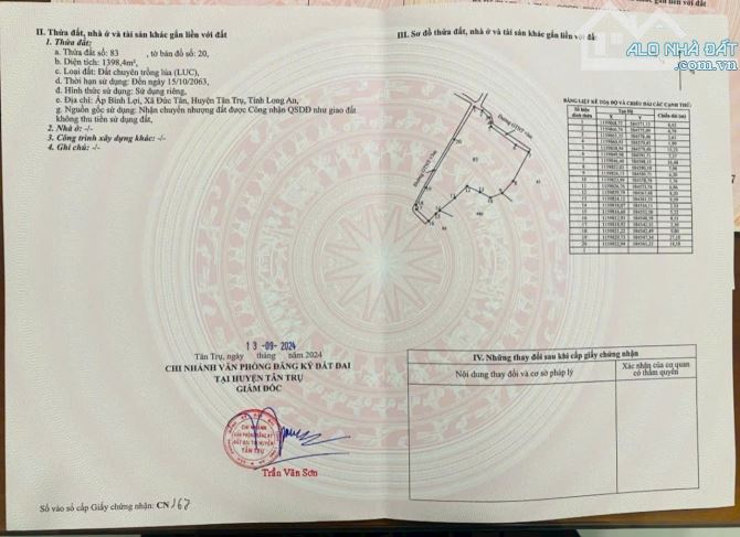 1398m2 đất lúa 450 triệu/1000m2 3 mặt tiền ôtô đức tân tân trụ Long An - 3