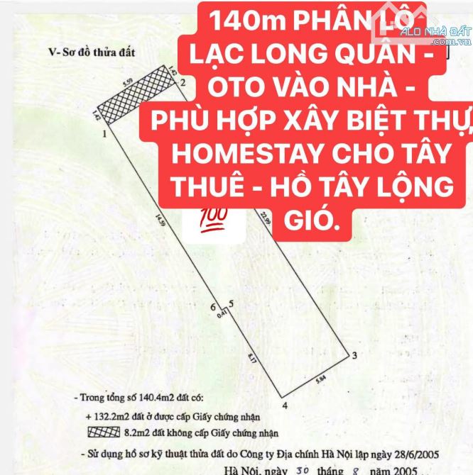 [SOS] 140m2 ĐẤT PHÂN LÔ - OTO VÀO NHÀ - XÂY BIỆT THỰ, HOMESTAY CHO TÂY THUÊ - HỒ TÂY