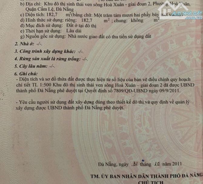 Bán lô mặt tiền đường Mai Chí Thọ, Phường Hòa Xuân, Quận Cẩm Lệ,Diện tích: 182.7m2 g