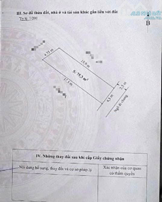 ĐẤT CỐNG MỸ, NAM SƠN, AN DƯƠNG. 75,3m HƯỚNG ĐN NGÕ Ô TÔ NGANG 4,5m NỞ HẬU 4,75m GIÁ 1,25t - 2