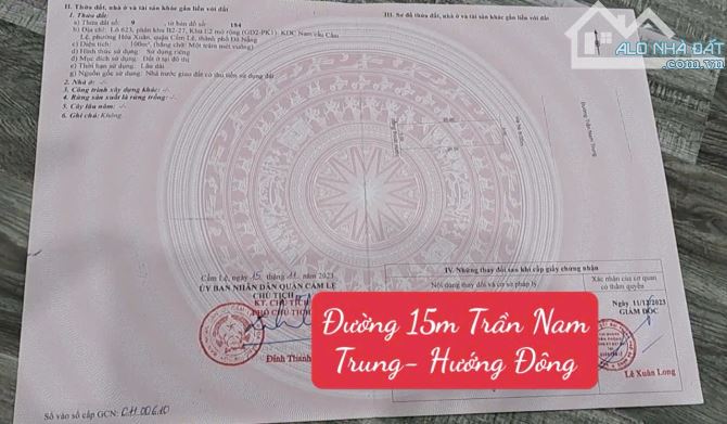 Chính chủ gởi bán lô đất đẹp đường 15m Trần Nam Trung - Hòa Xuân - Hướng Đông, giá tốt..