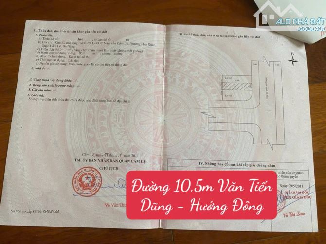 Chủ gởi bán lô đất đẹp đường 10,5m Văn Tiến Dũng - Hòa Xuân - Hướng Đông , vị trí đẹp.